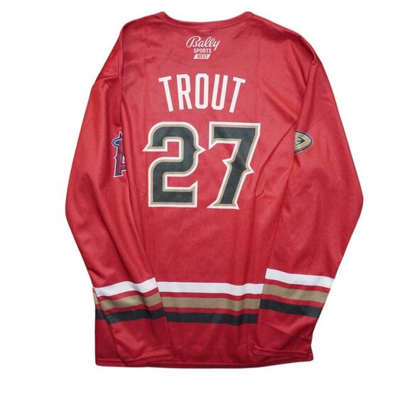 Mike Trout #27 Anaheim Angels x Anaheim Ducks Crossover Jersey – XL – Red - Picture 3 of 3
